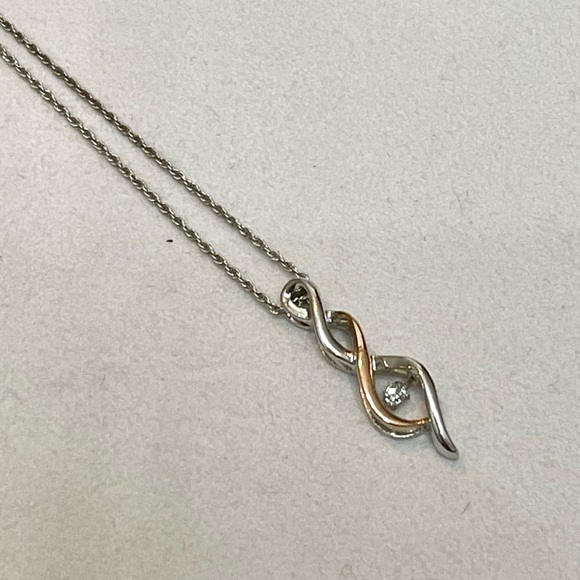 NWOT Genuine Floating Diamond, 10k Rose Gold & Sterling Silver Necklace - Picture 14 of 15